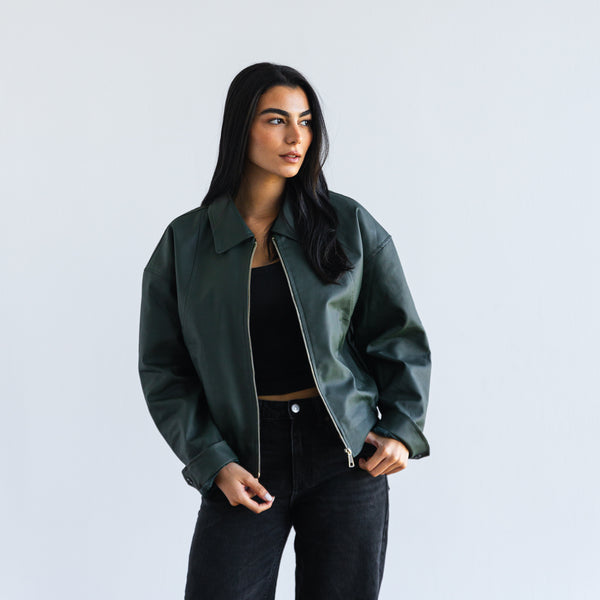Vintage leather jacket - Deep Olive